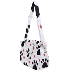 Dog Paw Vector Seamless Pattern With Hearts Rope Handles Shoulder Strap Bag by Perong