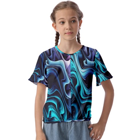 Nature Water Wave Architecture Kids  Cuff Sleeve Scrunch Bottom T-shirt by Salmanaz77
