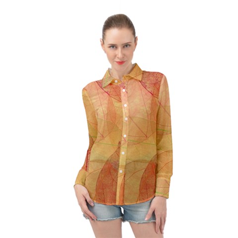 Leaves Patterns Colorful Leaf Pattern Long Sleeve Chiffon Shirt by Cemarart
