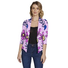 Flowers Petals Pineapples Fruit Women s Draped Front 3/4 Sleeve Shawl Collar Jacket by Paksenen