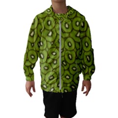 Kiwi Fruit Pattern Green Background Kids  Hooded Windbreaker by Paksenen