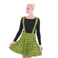 Kiwi Fruit Pattern Green Background Suspender Skater Skirt by Paksenen