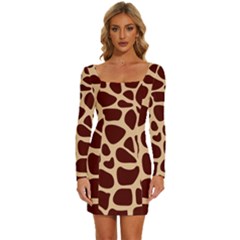 Animal Print Girraf Patterns Long Sleeve Square Neck Bodycon Velvet Dress by Ket1n9