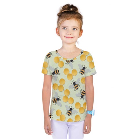 Bees Pattern Honey Bee Bug Honeycomb Honey Beehive Kids  One Piece T-shirt by Bedest