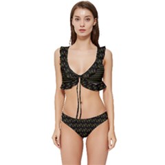 Fern Pattern 2 Black Low Cut Ruffle Edge Bikini Set by snowwhitegirl