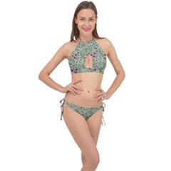 Swirls Foliage Leaves Green Cross Front Halter Bikini Set by Proyonanggan