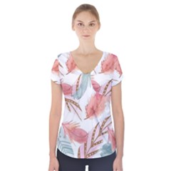 Feathers, Boho, Cute, Feather, Pastel Short Sleeve Front Detail Top by kyorashop23