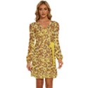 Whimsy Chickens Pattern (AI) Long Sleeve Waist Tie Ruffle Velvet Dress View1