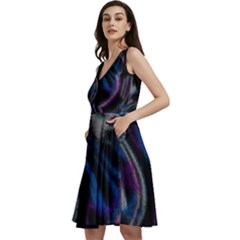 Multicolored Abstract Dynamic Shapes Print Sleeveless V-neck Skater Dress With Pockets by dflcprintsclothing