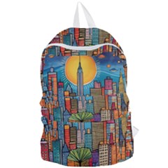 City New York Nyc Skyscraper Skyline Downtown Night Business Urban Travel Landmark Building Architec Foldable Lightweight Backpack by Posterlux