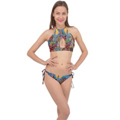 City New York Nyc Skyscraper Skyline Downtown Night Business Urban Travel Landmark Building Architec Cross Front Halter Bikini Set by Posterlux