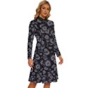 Whimsy Beasts Print Pattern Design Long Sleeve Shirt Collar A-Line Dress View3