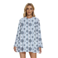 Snowflakes Winter Christmas Round Neck Long Sleeve Bohemian Style Chiffon Mini Dress by anzea