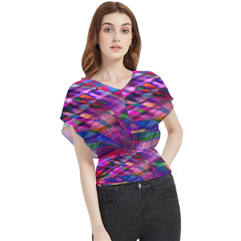 Wave Lines Pattern Abstract Butterfly Chiffon Blouse by anzea