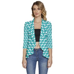 Background Pattern Colored Women s 3/4 Sleeve Ruffle Edge Open Front Jacket by anzea
