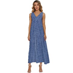 Blue Denim V-neck Sleeveless Wide Leg Pants Overalls by kyorashop23