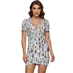 Bottle Chic Print Patterns Low Cut Cap Sleeve Mini Dress by BellaVistaTshirt02