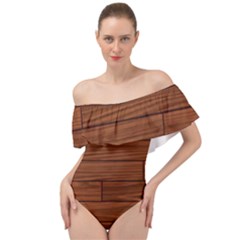 Seamless Wooden Planks Brown Wooden Background Off Shoulder Velour Bodysuit  by kyorashop23