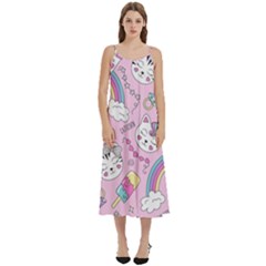 Beautiful Cute Animals Pattern Pink Casual Spaghetti Strap Midi Dress by Grandong