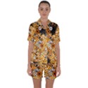 Leaf Yellow Point Flower White Satin Short Sleeve Pajamas Set View1