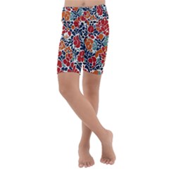 Colorfuleclecticfloralpattern Kids  Lightweight Velour Cropped Yoga Leggings by BellaVistaTshirt02