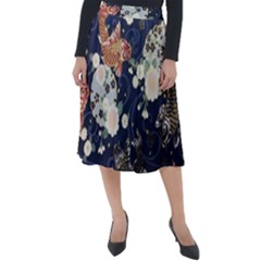 Japanese Wave Koi Illustration Pattern Classic Velour Midi Skirt  by Ndabl3x