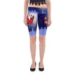 Deer Santa Claus Flying Trees Moon Night Merry Christmas Yoga Cropped Leggings by anzea