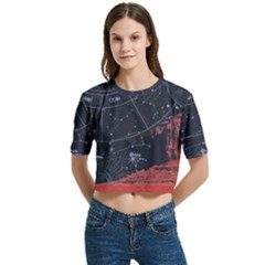 Astrology Surreal Surrealism Trippy Visual Art Women s Round Neck Short Sleeve Crop Top by Bedest