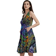 Psychedelic Digital Art Artwork Landscape Colorful Sleeveless V-neck Skater Dress With Pockets by Bedest