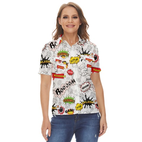 Pattern Seamless Texture Cartoon Women s Short Sleeve Double Pocket Shirt by Bedest