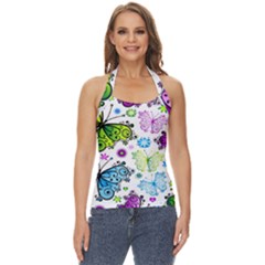 Butterflies, Abstract, Background, Colorful Basic Halter Top by kyorashop23