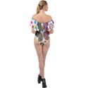 Butterflies, Abstract, Colorful, Floral, Flowers Off Shoulder Velour Bodysuit  View2