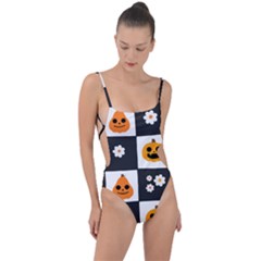 Seamless Halloween Pattern With Smiling Pumpkin 20240926 161714 0000 Tie Strap One Piece Swimsuit by Safari
