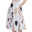 Autumn Seamless Leaves Pattern  A-Line Full Circle Midi Skirt With Pocket View2