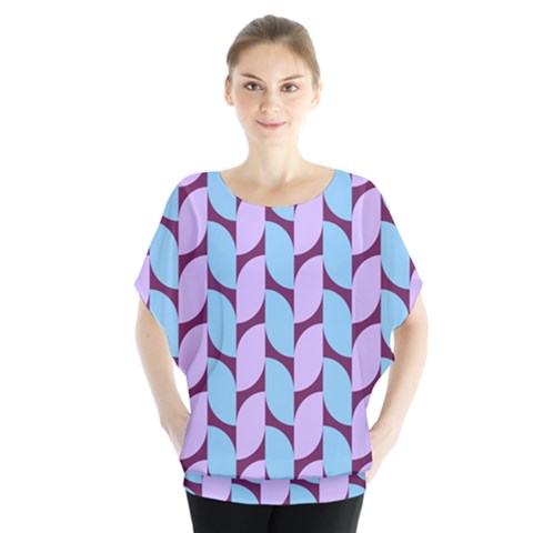 Purple Blue Pattern Batwing Chiffon Blouse by ytdream