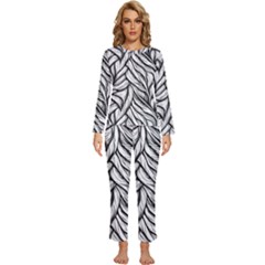 Black White Flower Texture Pattern Womens  Long Sleeve Lightweight Pajamas Set by Grandong