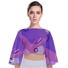 Colorful Labstract Wallpaper Theme Tie Back Butterfly Sleeve Chiffon Top by Apen