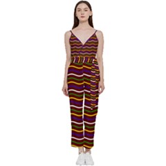 Multicolor Wave Pattern V-neck Camisole Jumpsuit by ytdream