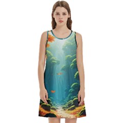 Autumn Trees Nature Round Neck Sleeve Casual Dress With Pockets by Bedest