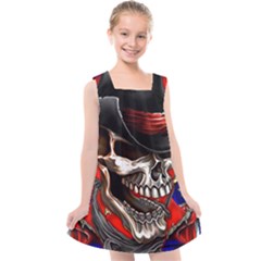 Confederate Flag Usa America United States Csa Civil War Rebel Dixie Military Poster Skull Kids  Cross Back Dress by Ket1n9