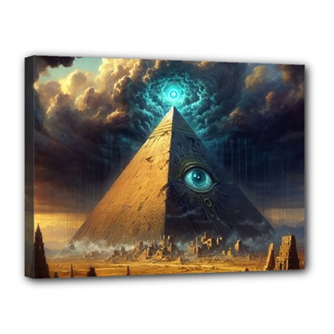Mystic Blue Pyramid Art Canvas 16  X 12  (stretched) by ExtraAwesomeSauce