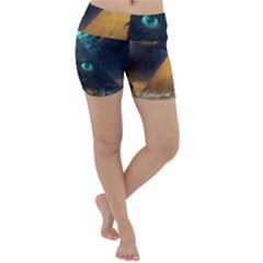 Mystic Blue Pyramid Art Lightweight Velour Yoga Shorts by ExtraAwesomeSauce