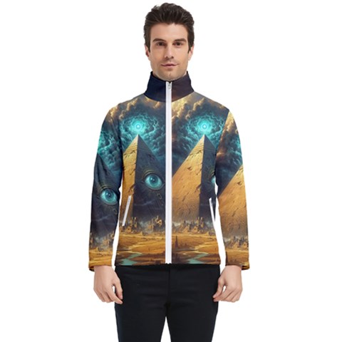 Mystic Blue Pyramid Art Men s Bomber Jacket by ExtraAwesomeSauce