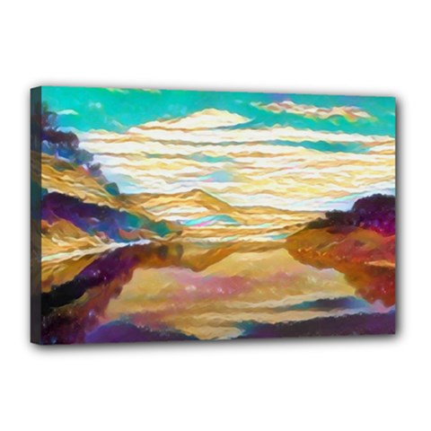 Vibrant Sunset Over Serene Lake Canvas 18  X 12  (stretched) by ExtraAwesomeSauce