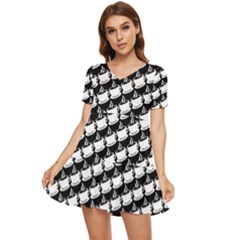Stylish Coffee Cup Pattern Tiered Short Sleeve Babydoll Dress by ExtraAwesomeSauce