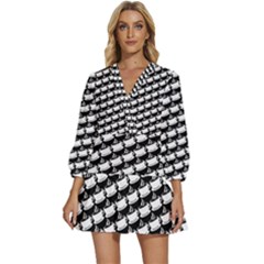 Stylish Coffee Cup Pattern V-neck Placket Mini Dress by ExtraAwesomeSauce