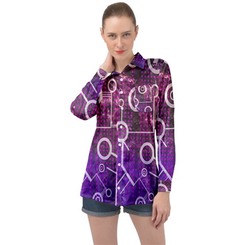 Cosmic Network Geometric Art Long Sleeve Satin Shirt by ExtraAwesomeSauce