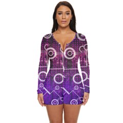 Cosmic Network Geometric Art Long Sleeve Boyleg Swimsuit by ExtraAwesomeSauce