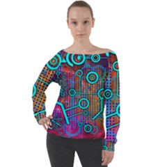 Abstract Tech Galaxy Design Off Shoulder Long Sleeve Velour Top by ExtraAwesomeSauce