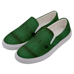 Green Diamond Grid Pattern Men s Canvas Slip Ons by ExtraAwesomeSauce